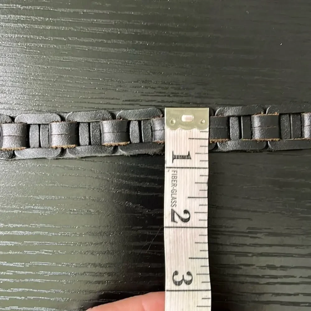 Unique Black Woven Leather Chain Belt with Silver Buckle
